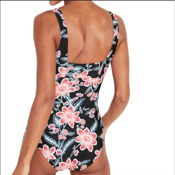 Womens Old Navy Black Floral One Piece Swimsuit - Picture 3 of 15